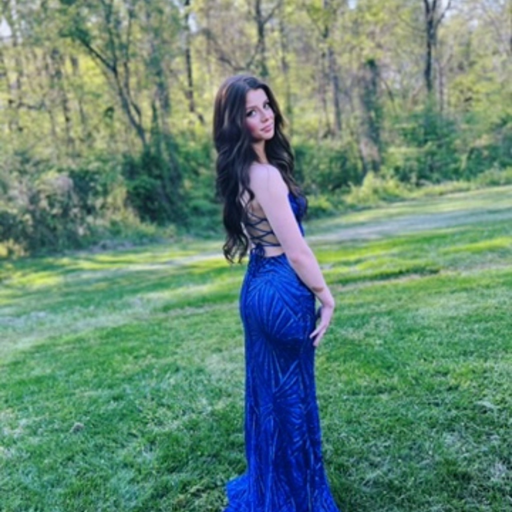 Elegant Royal Blue Sequin Evening Gown - Women's Dress